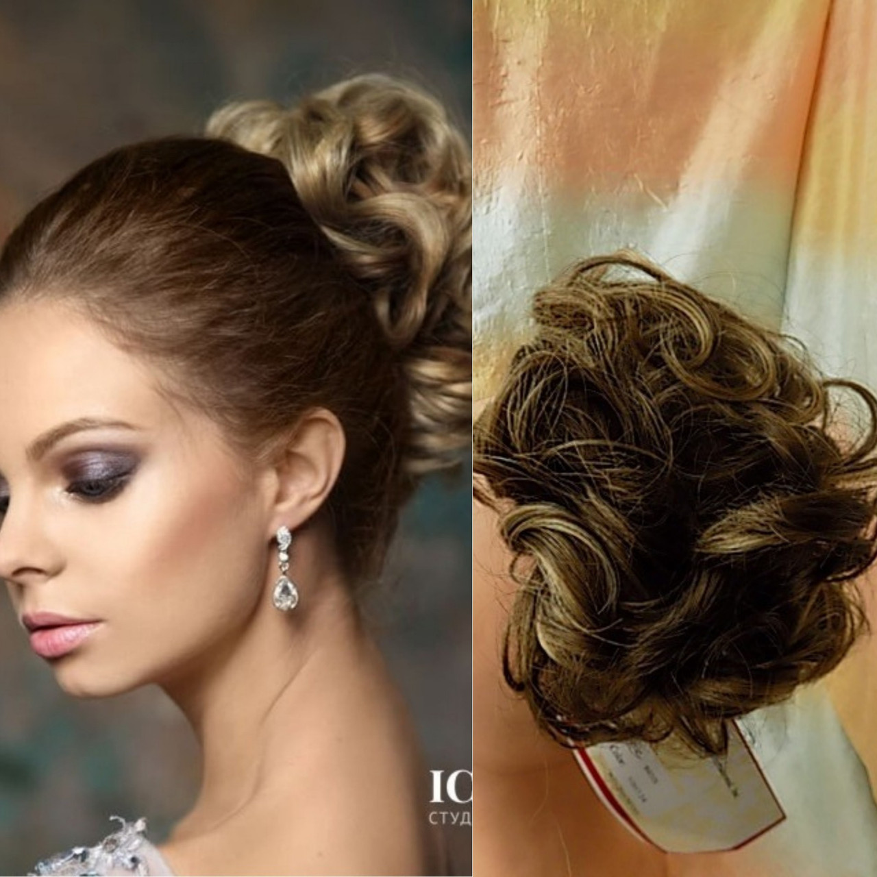 Хвіст шиньон короткій кучерявий на крабі русявий мелированний 945В-8/124, фото 1