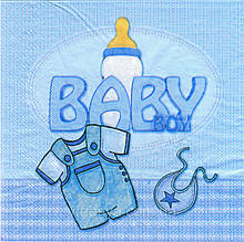 Серветки дитячі святкові блакитні BABY BOY ( Бебі) "15 шт./пач.