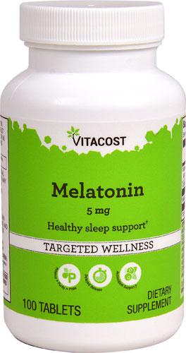 Vitacost Melatonin, мелатонін 5 мг, вітамін B6, для швидкого засинання та здорового сну, 100 таблеток. До 08/2027, фото 1