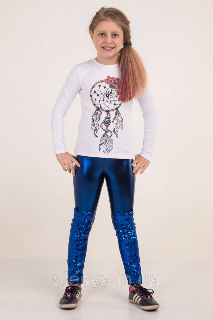 Гарні лосини на дівчинку екошкіра з паєтками "Котики" Розміри 122- 140, фото 1