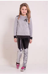 Гарні лосини на дівчинку екошкіра з паєтками "Котики" Розміри 122, чорний колір