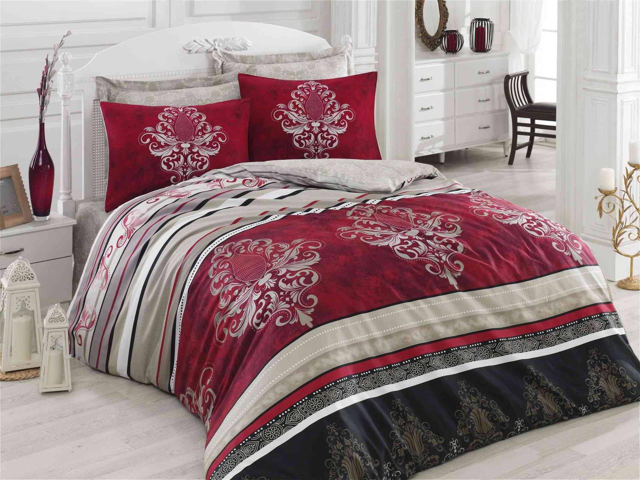 Постільна білизна Cotton Box ROYAL SATEN AZRA BORDO євро - 4 наволочки