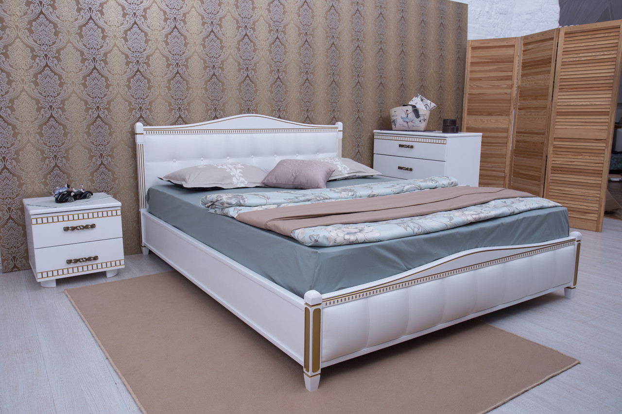 Ліжко Прованс (патина) 200*200 з м'якою спинкою (квадрати) бук Олімп