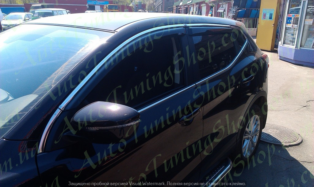 Дефлектори бокових вікон з хром молдингом Qashqai 2014+, фото 1