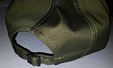 Кепка -бейсболка тактична, олива зелена, бавовняна, з липучкою під шеврон і регулюванням розміру, фото 4