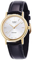 Мужские часы кожаные наручные золотые стильные оригинальные Casio MTP-1095Q-7A (модуль №1330)