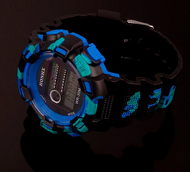 Спортивні годинник з секундоміром, будильником і неоновим підсвічуванням (∅45 мм) Honhx Камуфляж Синій