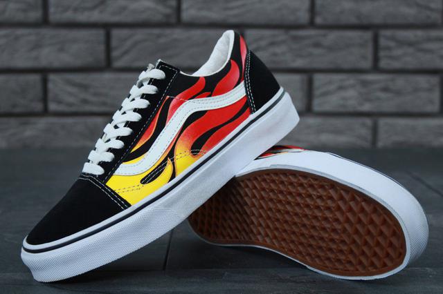 Молодежные Кеды Vans Old Skool Ванс Олд Скул мужские огненные с принтом пламя