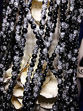 Намистини "бите скло" біло-чорні діаметр 6 мм на нитці