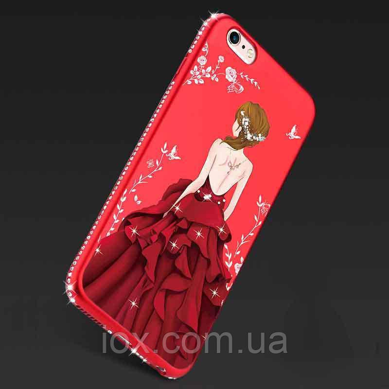 М'який TPU чохол з ремінцем і камінням Сваровські Дівчина у сукні для iPhone 6/6s