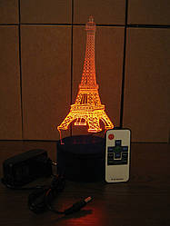 3d-світильник Ейфелева вежа, 3д-нічник, кілька підсвічувань (на пульті)