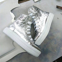 Женские ботинки Allure демисезонные на платформе кожаные серебряные 0153АЛМ