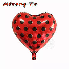 Фольгований повітряна куля серце червоне металік в чорний горошок 43 х 48 см