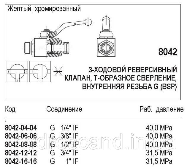 Кульовий кран, 3-ходовий реверсивний клапан, різь (G) BSP, 8042