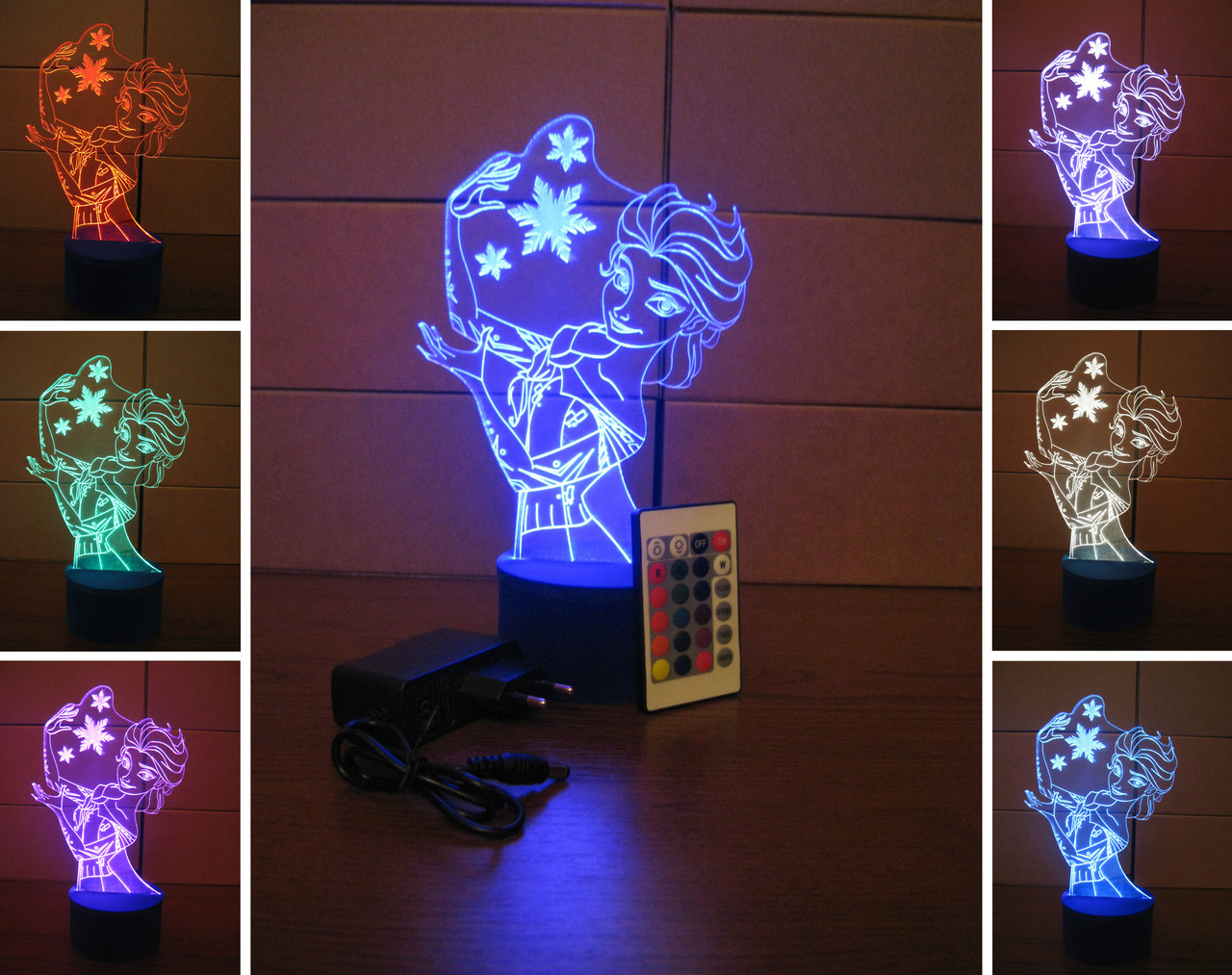 3d-світильник Ельза Frozen, 3д-нічник, кілька підсвічувань (на пульті), фото 1