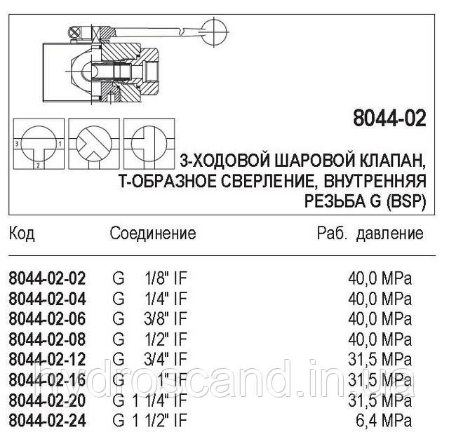 Кульовий кран, 3-ходовий, внутрішня різь G (BSP), 8044-02