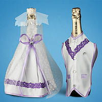 Украшение на свадебное шампанское, лиловый цвет (арт. 2706-16)