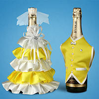 Украшение на свадебное шампанское, желтый цвет (арт. 2706-27)