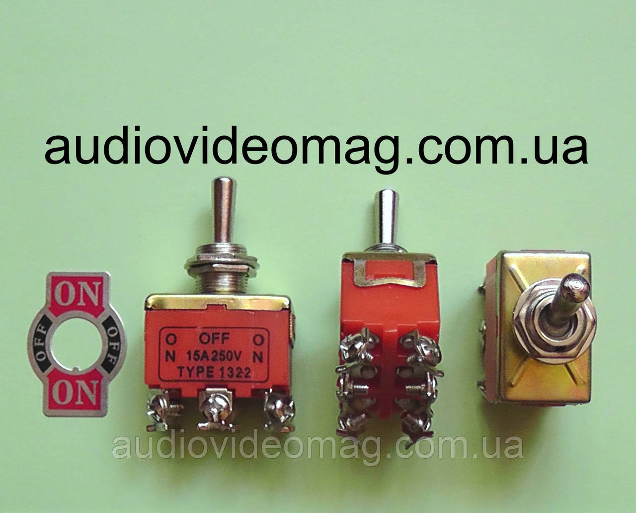 Тумблер трифазний (on-off-on) 250V 15A на 2 ланцюги, фото 1