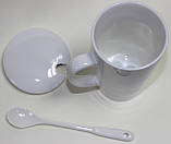 Кружка керамічна з кришкою і ложкою, блакитний єдиноріг, 350 мл, фото 4