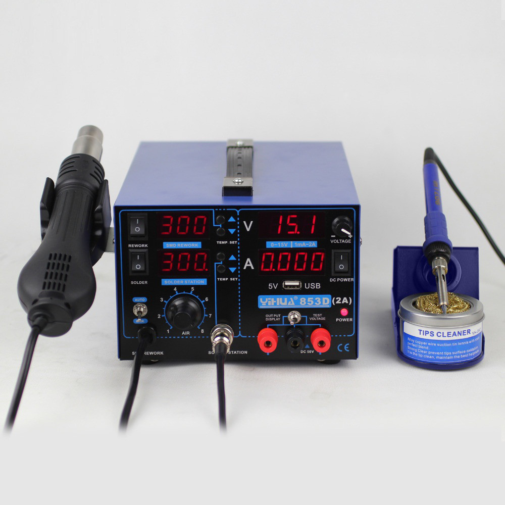 Паяльна станція YIHUA 853D 3в1 2A USB A-M (паяльник, фен, джерело живлення)