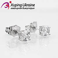 Сережки-гвоздики Xuping родіум "Камінь 0,5 см" (Медичне золото) 224133