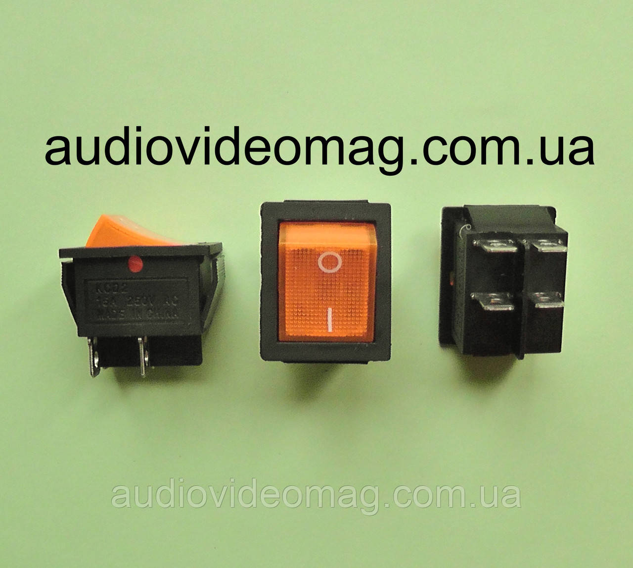 Перемикач клавішний 28.5 х 22 мм, 250V 15А, колір клавіші - помаранчевий, фото 1