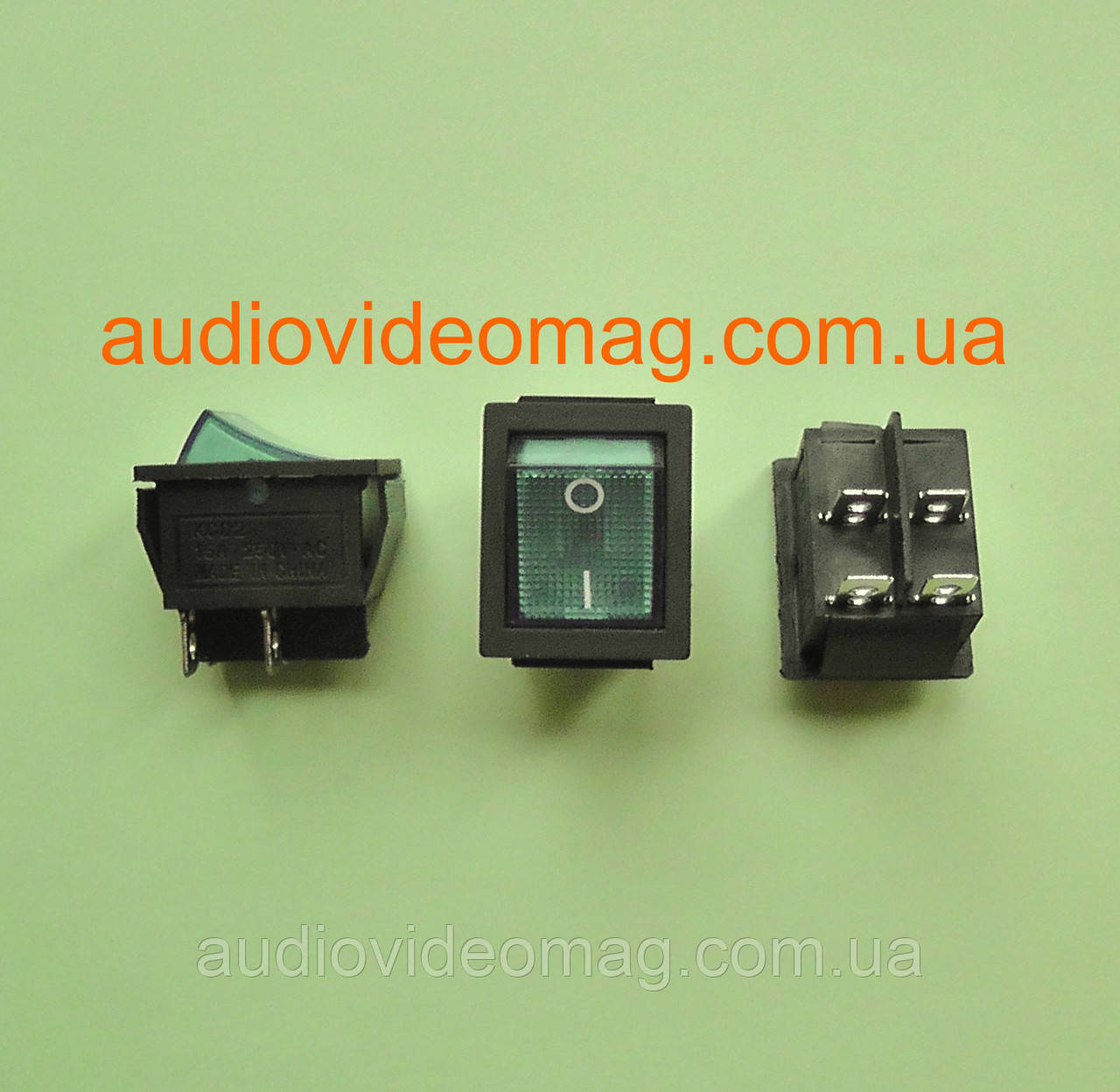 Перемикач клавішний 28.5 х 22 мм, 250V 15А, колір клавіші - синій, фото 1