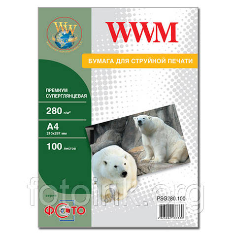 Фотопапір преміум WWM суперглянсовий 280 г/м2, A4, 100 л (PSG280.100), фото 1