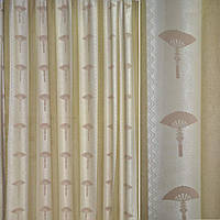 Жакард для штор смуга з віялом оливкова на бежевому тлі, ш.280