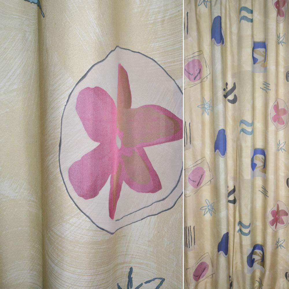 Деворе для штор квіти абстракція рожево-синьо-блакитна на бежевому тлі, ш.160