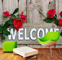 3D фотообои "Welcome и розы"