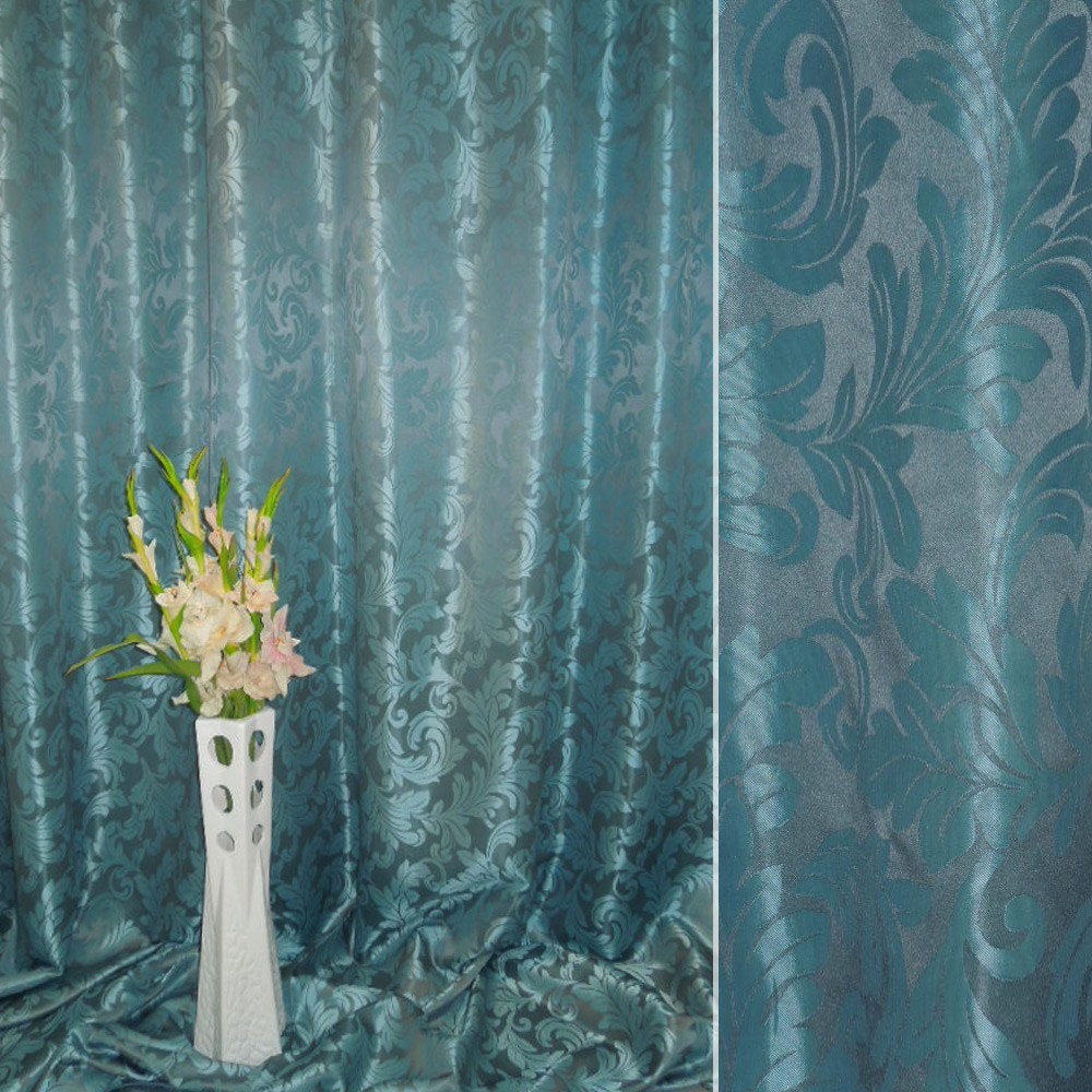 Атлас жакард 2-х-стор. для штор листя аканта сіро-блакитний, ш.280