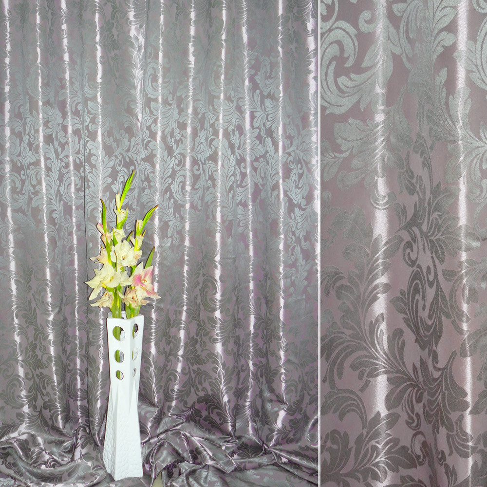 Атлас жакард 2-х-стор. для штор листя аканта бузково-сірий, ш.280