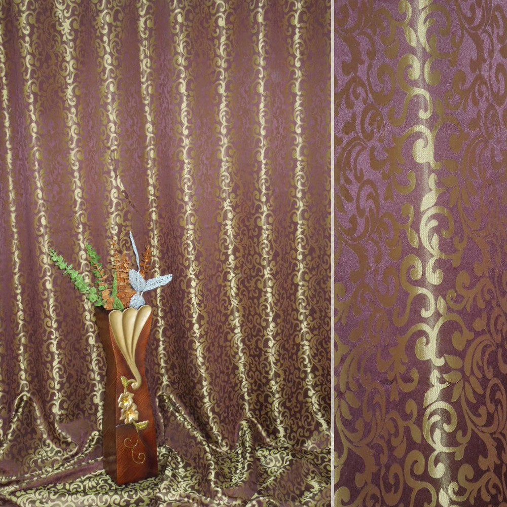 Атлас жакард 2-х-стор. для штор іспанський дворик невеликий бузково-золотистий, ш.280