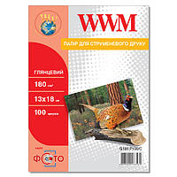 Фотопапір WWM глянсовий 180 г/м2, 13 см х 18 см, 100 л (G180.P100/C)