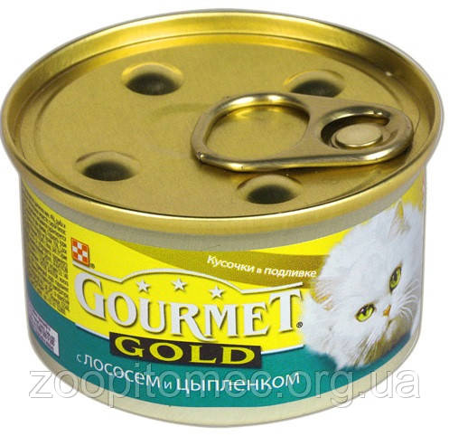 Gourmet Gold (Гурмет Голд) Консерва для котів кусочки у підливці з лососем і курчам, 85 г