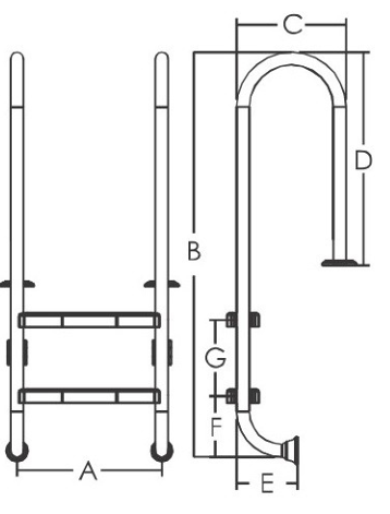 габаритные размеры лестниц для бассейна Emaux серии Muro