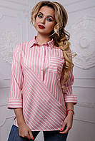Стильная женская рубашка в полоску из хлопка с разрезами по бокам 44-50 размера