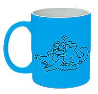 Неоновая матовая чашка c котом саймона любовь, ярко-голубая