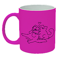 Неоновая матовая чашка c котом саймона любовь, ярко-розовая
