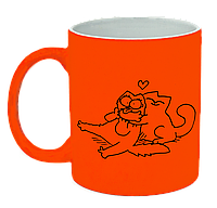 Неоновая матовая чашка c котом саймона любовь, ярко-оранжевая