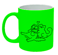 Неоновая матовая чашка c котом саймона любовь, ярко-зеленая