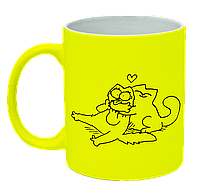 Неоновая матовая чашка c котом саймона любовь, ярко-желтая