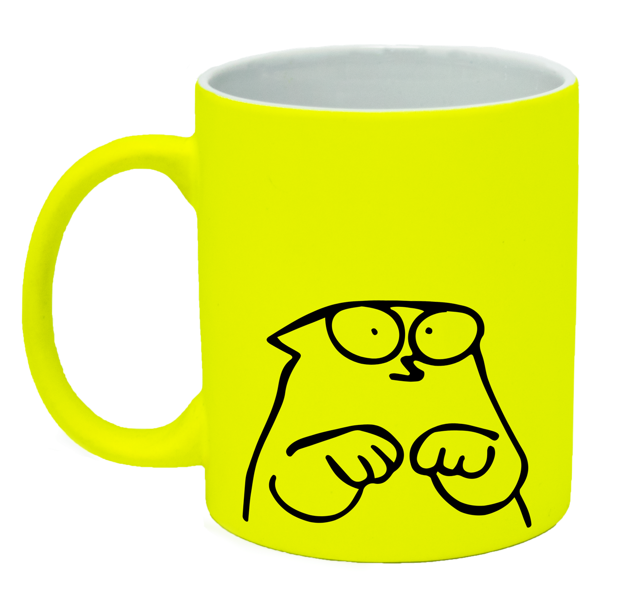 Неонова матова чашка c "Кіт Саймона просить", яскраво-жовта, фото 1