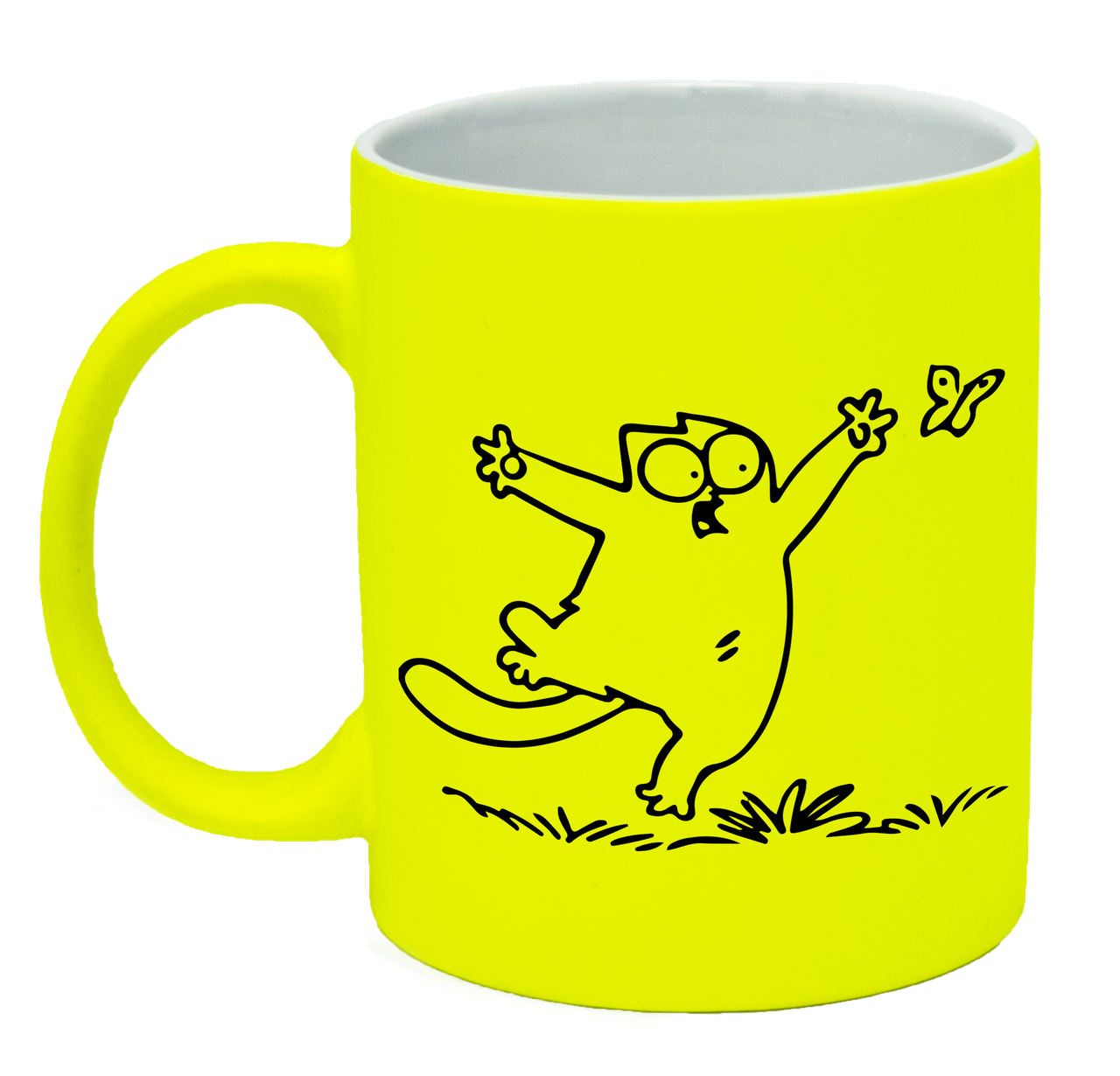 Неонова матова чашка c "Кіт Саймона з метеликом", яскраво-жовта, фото 1