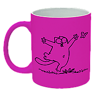 Неоновая матовая чашка c "Кот Саймона с бабочкой", ярко-розовая