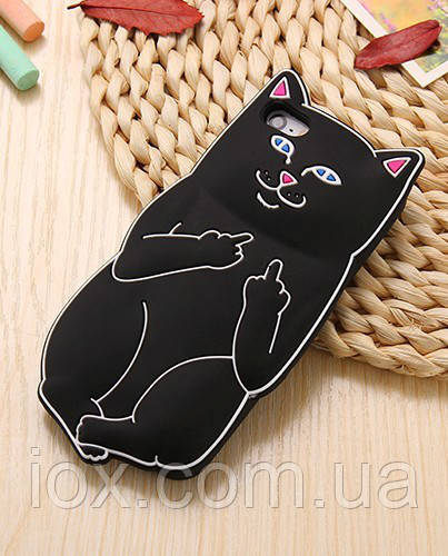 Черный мягкий силиконовый чехол Наглый Дерзкий кот с факом для Iphone 5/5S