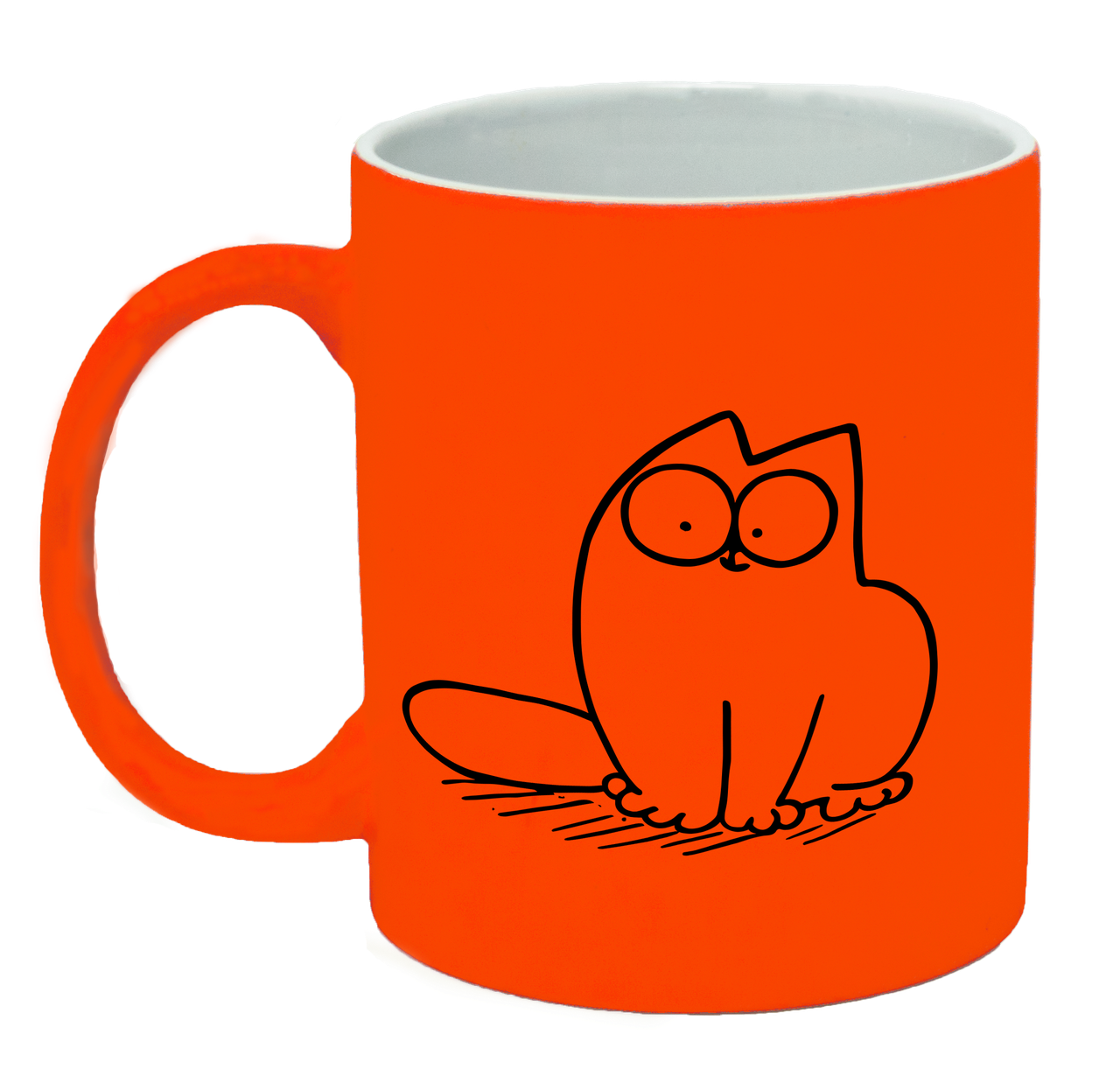 Неонова матова чашка c "Кіт Саймона сидить", яскраво-помаранчева, фото 1