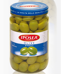 Оливки зелені гігантські Olive giganti Iposea, 1 кг.